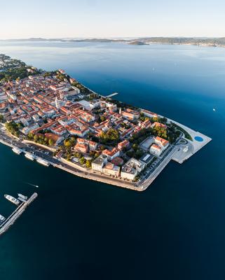 Sunrise at Zadar aerial photo, panoramic view-stock-foto