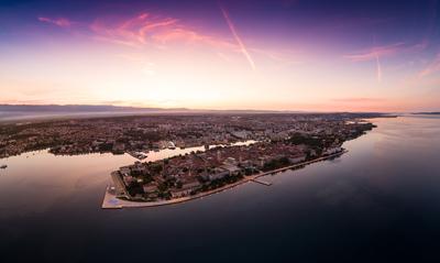 Sunrise at Zadar aerial photo, panoramic view-stock-photo