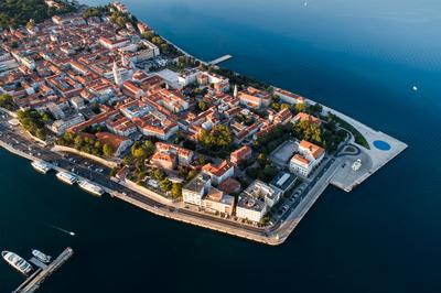 Sunrise at Zadar aerial photo, panoramic view-stock-foto