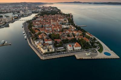 Sunrise at Zadar aerial photo, panoramic view-stock-foto