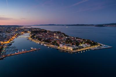 Zadar at night, aerial photo, panoramic view-stock-foto