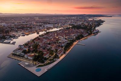 Zadar at night, aerial photo, panoramic view-stock-foto