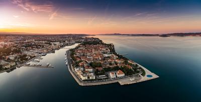 Sunrise at Zadar aerial photo, panoramic view-stock-foto