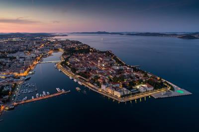 Zadar at night, aerial photo, panoramic view-stock-photo