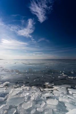 frozen lake Balaton with beautiful sky-stock-photo