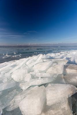 frozen lake Balaton with beautiful sky-stock-photo