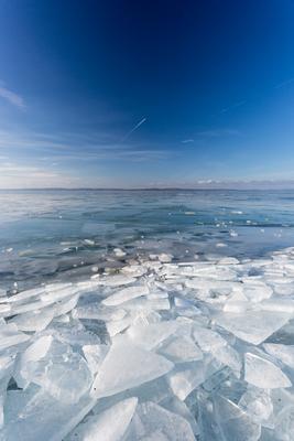 frozen lake Balaton with beautiful sky-stock-photo