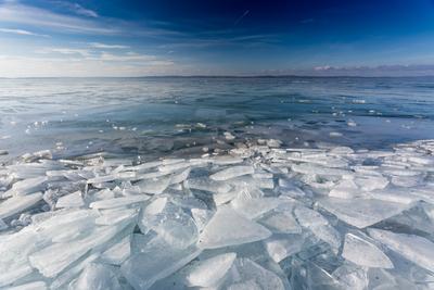 frozen lake Balaton with beautiful sky-stock-photo