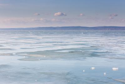 frozen lake Balaton with beautiful sky-stock-photo