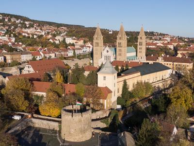 Pecs, Szekesegyhaz. Bird eye view-stock-foto