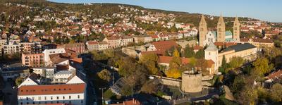 Pecs, Szekesegyhaz. Bird eye view-stock-foto