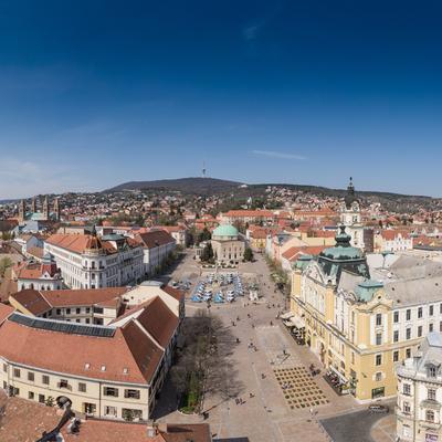 Bird eye view of Pecs, Hungary-stock-foto
