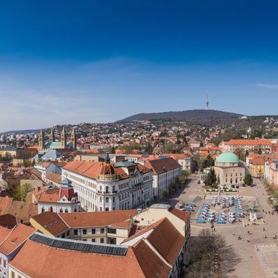 Bird eye view of Pecs, Hungary-stock-foto