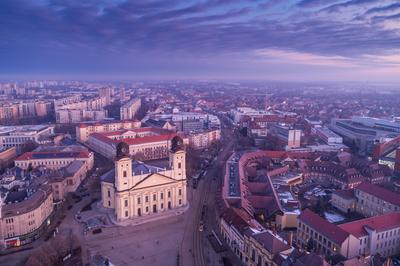 Aerial photo of Reformed Great Church in Debrecen city, Hungary-stock-foto