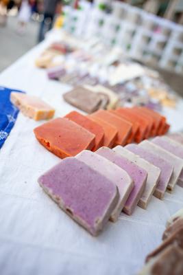 Variety of home made nougat on market-stock-photo