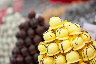 Variety of home made nougat on market-stock-photo