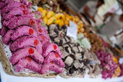 Variety of home made nougat on market-stock-photo