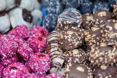 Variety of home made nougat on market-stock-photo