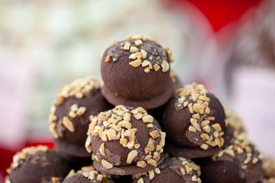 Variety of home made nougat on market-stock-photo