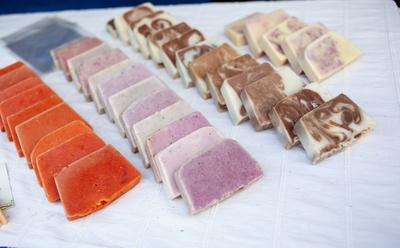 Variety of home made nougat on market-stock-photo