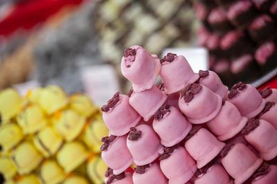 Variety of home made nougat on market-stock-photo