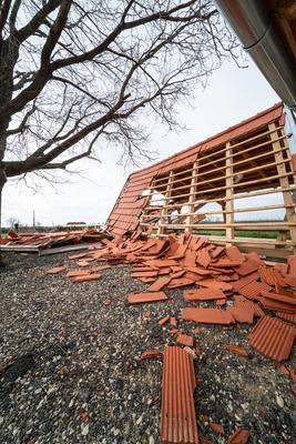 Broken roof after a storm-stock-photo