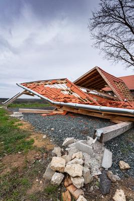 Broken roof after a storm-stock-photo