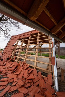 Broken roof after a storm-stock-photo