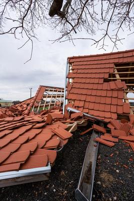 Broken roof after a storm-stock-photo