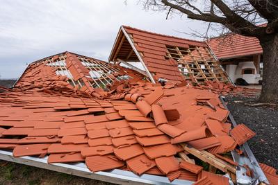 Broken roof after a storm-stock-photo