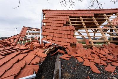 Broken roof after a storm-stock-photo