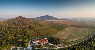 aerial view of beautiful autumn vineyard in Villany, Hungary-stock-foto