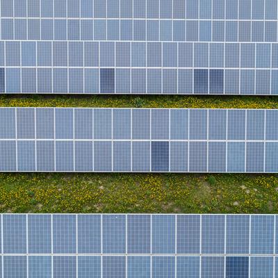 Aerial view to solar power plant-stock-photo