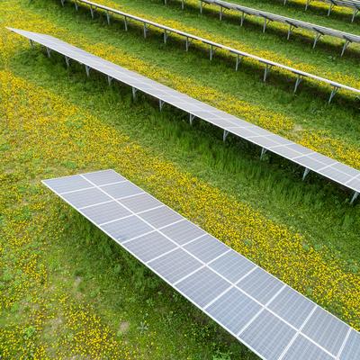 Aerial view to solar power plant-stock-photo