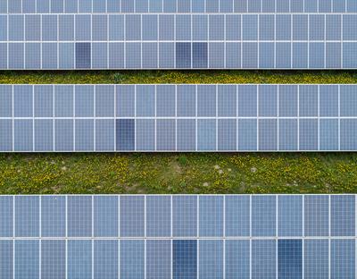 Aerial view to solar power plant-stock-photo