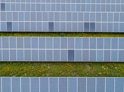 Aerial view to solar power plant-stock-photo