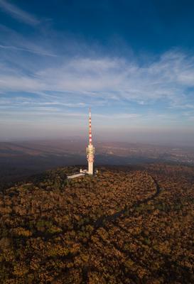 TV tower in Pecs Hungary with Mecsek hills-stock-photo