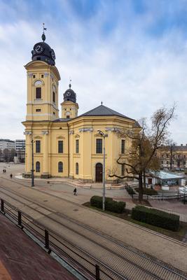 Reformed Great Church in Debrecen city, Hungary-stock-foto