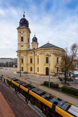 Reformed Great Church in Debrecen city, Hungary-stock-foto