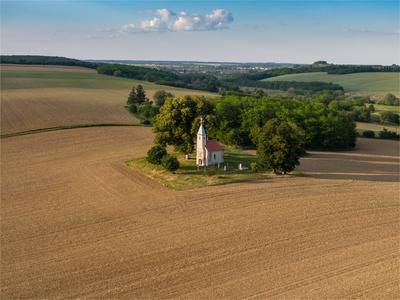 Aerial photo of Beautiful old small  christian chapel-stock-photo