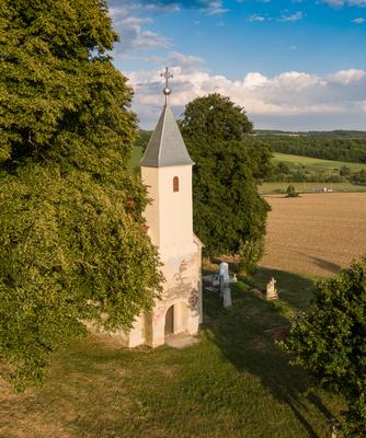 Aerial photo of Beautiful old small  christian chapel-stock-photo