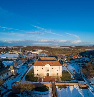 Aerial photo of Castle in Ozora, called Ozorai Pipo vara-stock-foto