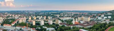 Bird eye view: Pecs, Pius church and university city-stock-foto