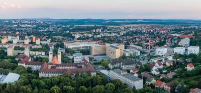 Bird eye view: Pecs, Pius church and university city-stock-foto