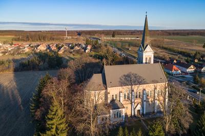 Aerial photo of Church in Inke-stock-photo