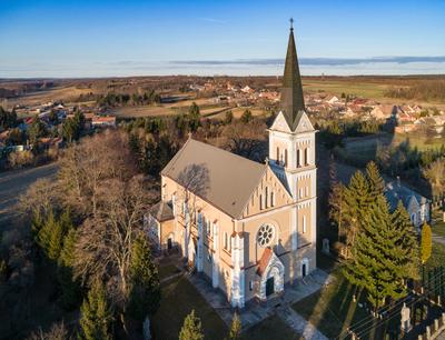 Aerial photo of Church in Inke-stock-photo