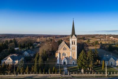 Aerial photo of Church in Inke-stock-photo