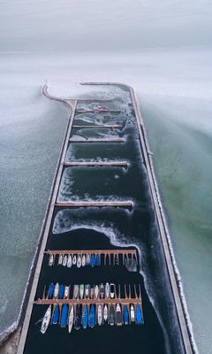 Aerial photo of Sailing boats in Lake Balaton, at Balatonfenyves-stock-foto