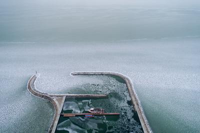 Aerial photo of Sailing boats in Lake Balaton, at Balatonfenyves-stock-photo