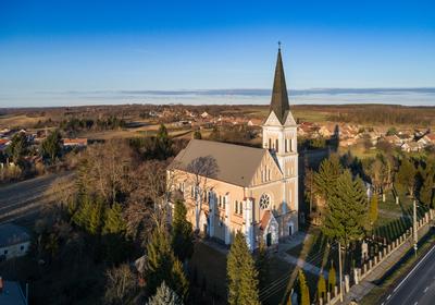 Aerial photo of Church in Inke-stock-photo